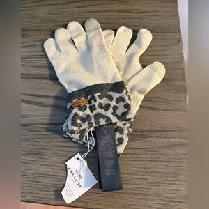 Coach Ivory and Charcoal Leopard Print Gloves